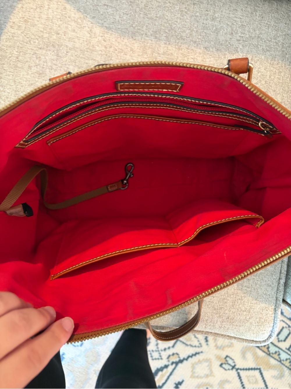 Dooney & Bourke Cognac Pebble Leather Tote with Dark Trim - Picture 2 of 4